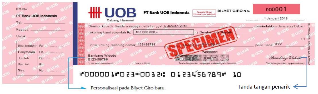 Format Bilyet Giro Terbaru UOB Indonesia